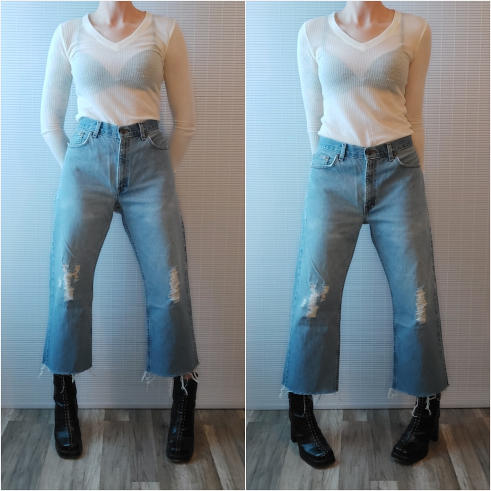 Vintage 90s Y2K Faded Glory Raw Hem Flare Jeans